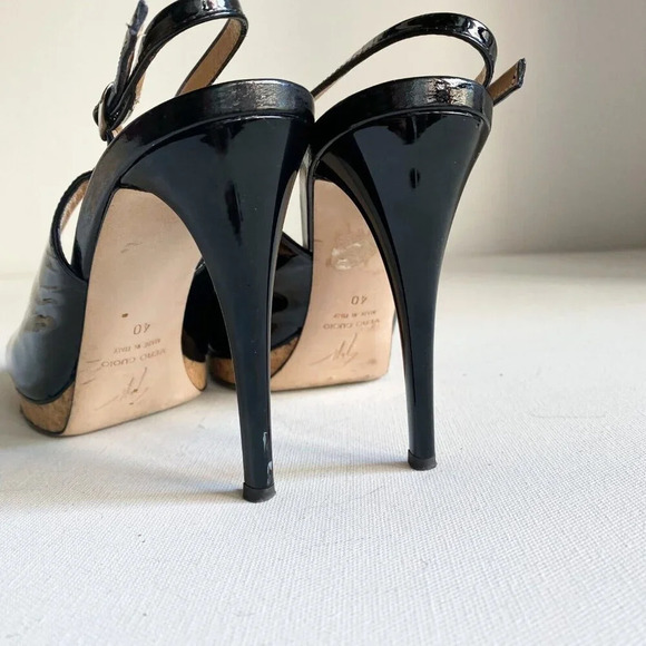 Giuseppe Zanotti Black PAtent leather Round toe Slingback Heels 40 - Picture 2 of 7